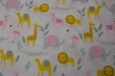 Baumwolle | DESERT FAMILY Löwe Giraffe | weiß